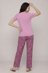 Zivame Mixed Fruit Buttersoft Knit Poly Pyjama Set - Red Violet — thumbnail 4